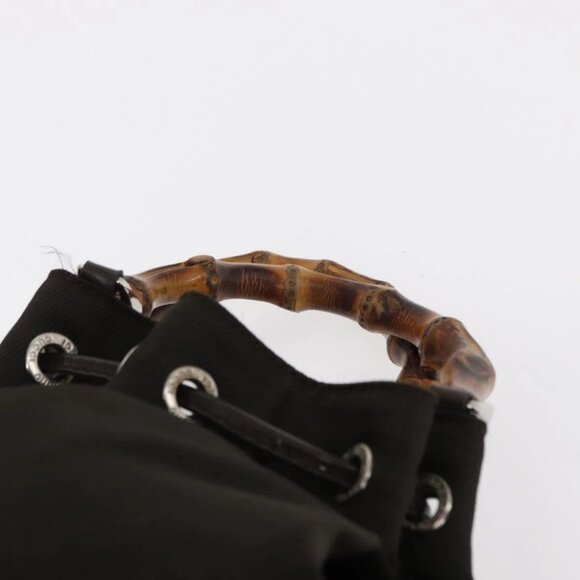 GUCCI Bamboo Hand Bag Nylon 2way Khaki Silver - Picture 6 of 16